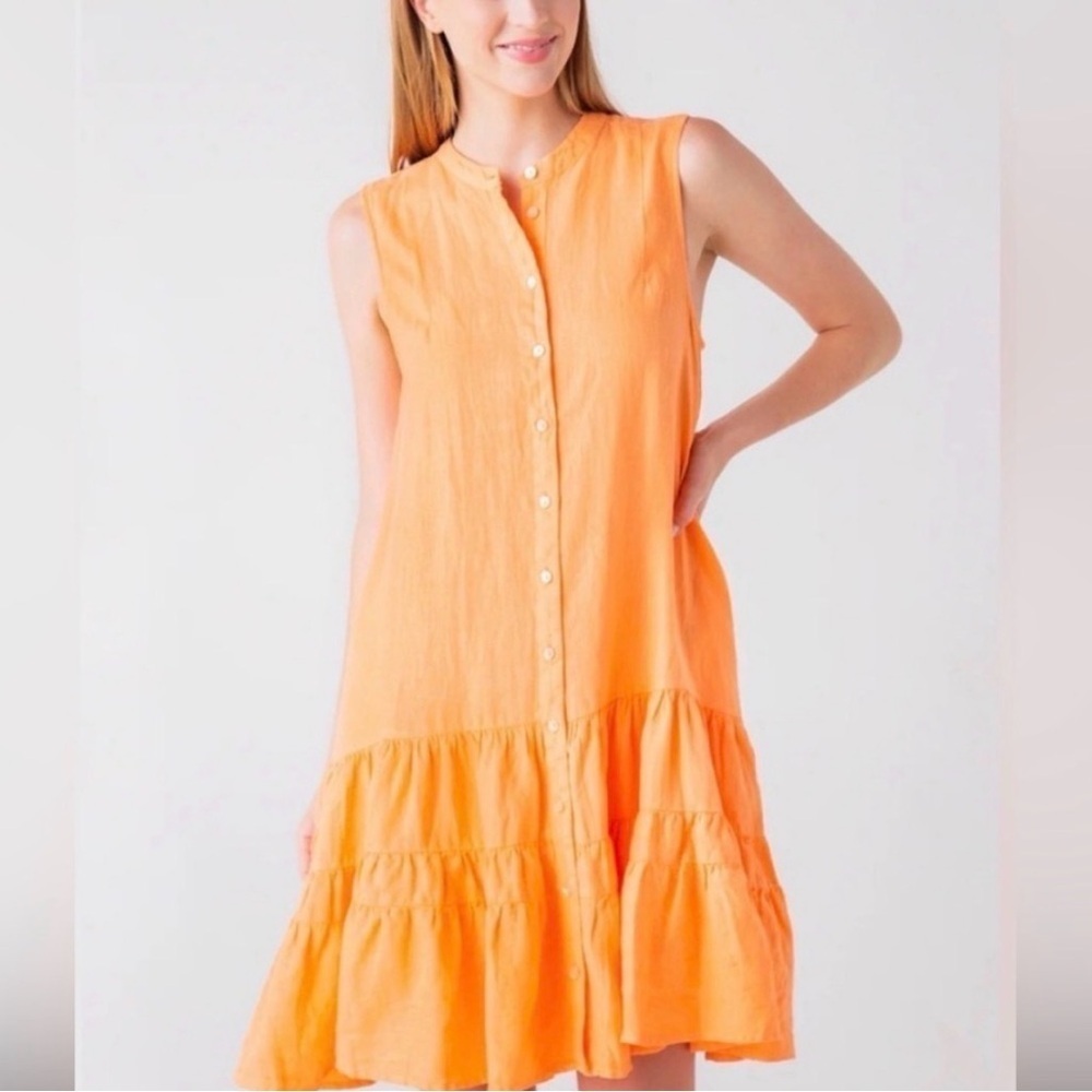 JOIE Alaga Linen Mini Dress Button Front Flounce Hem | XS